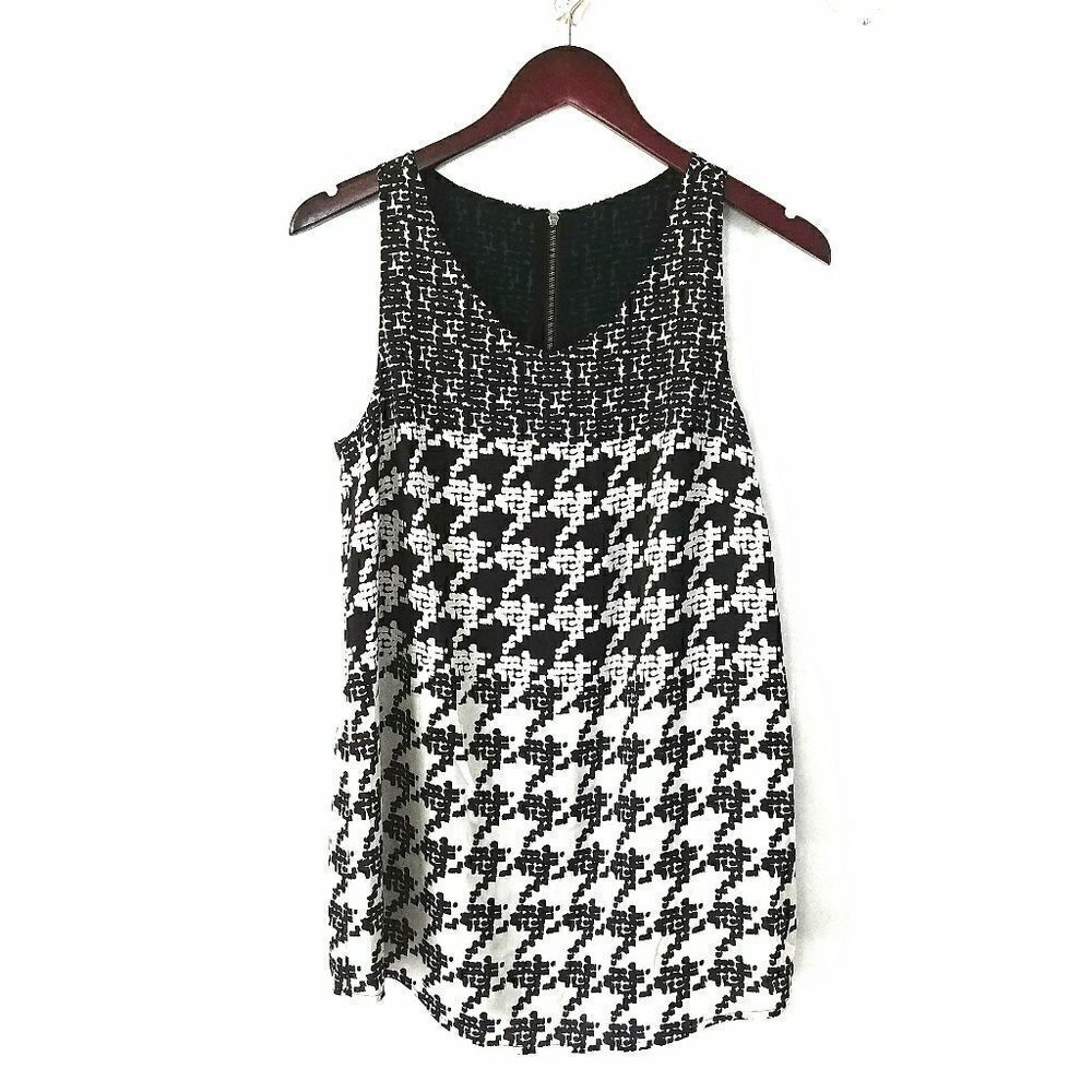 CAbi Broken Checkered Top Black White Sleeveless Small